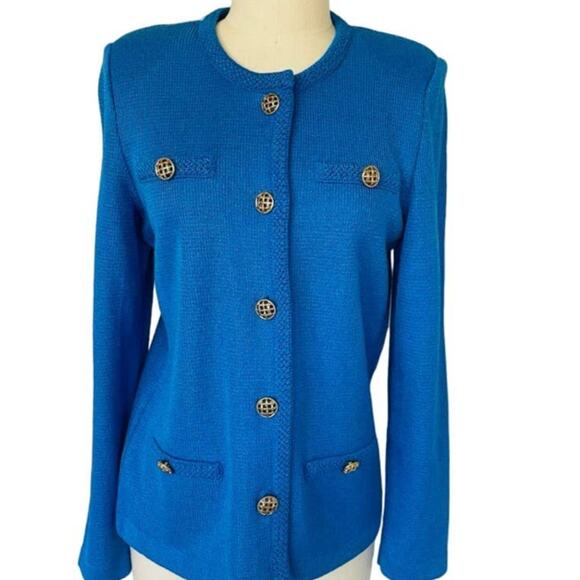 Vintage Royal Blue Gold Button Cardigan Lady Jacket Luxury Preppy Chic - Picture 2 of 10